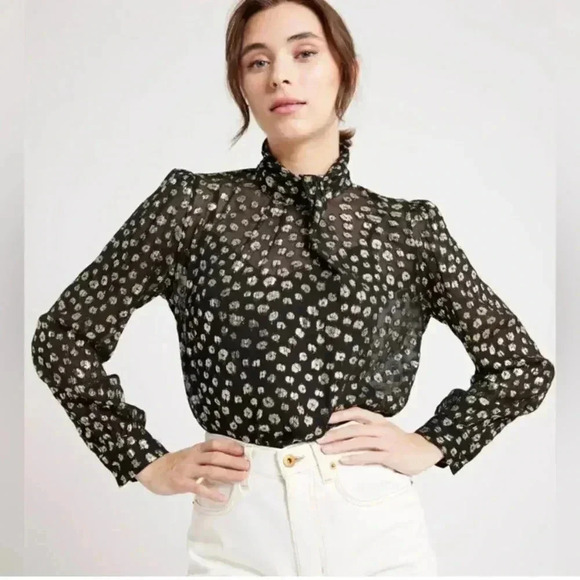 NWT Mille Charlotte Sheer Metallic High Neck Blouse size Medium - Picture 1 of 15